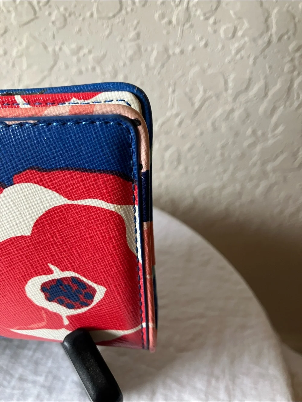 kate spade: Blue Floral Bifold Wallet: Storybook- Red & Mint Accents- Flaws
